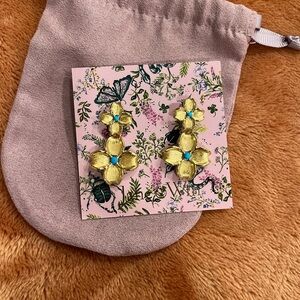 Chic Gold and Blue Floral Earrings